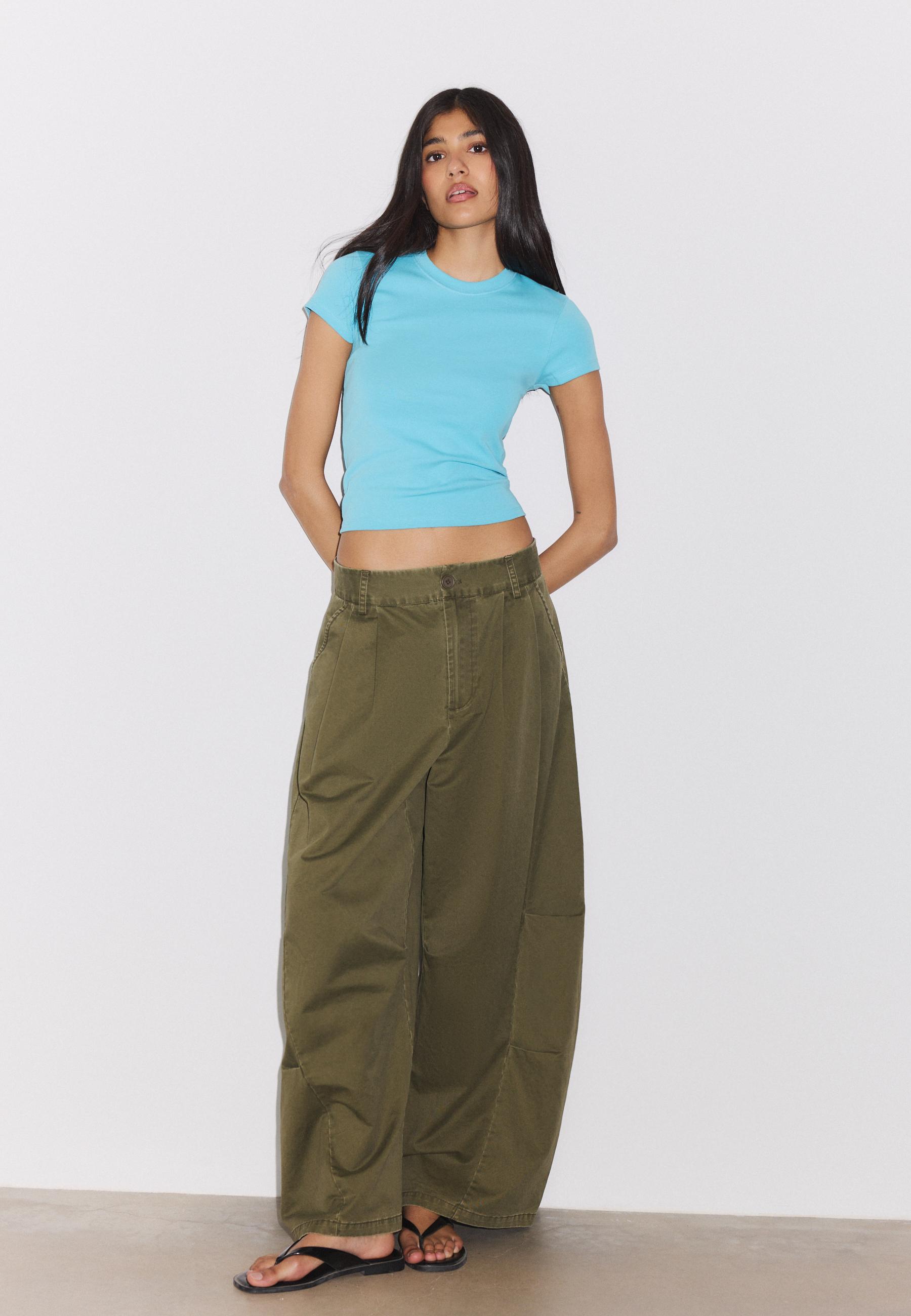 Stradivarius Κοντομάνικη Μπλούζα Basic Με Στρογγυλή Λαιμόκοψη Τυρκουάζ S