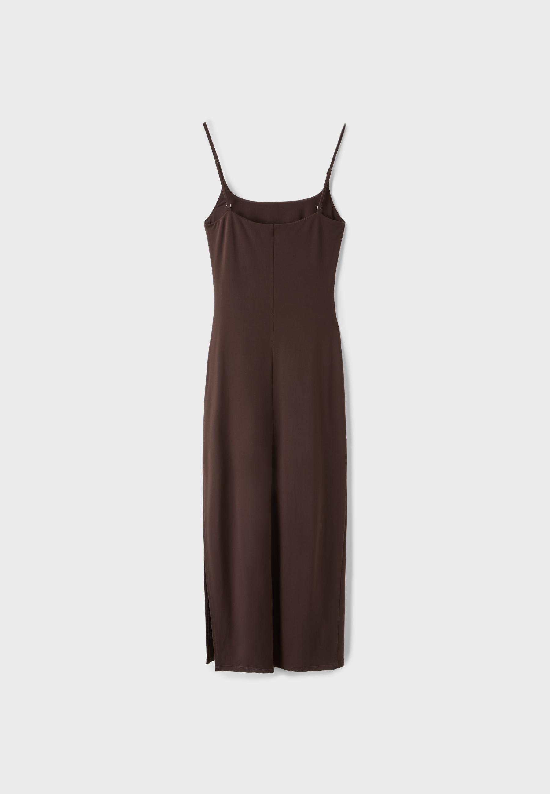Gathered strap midi dress — Brown