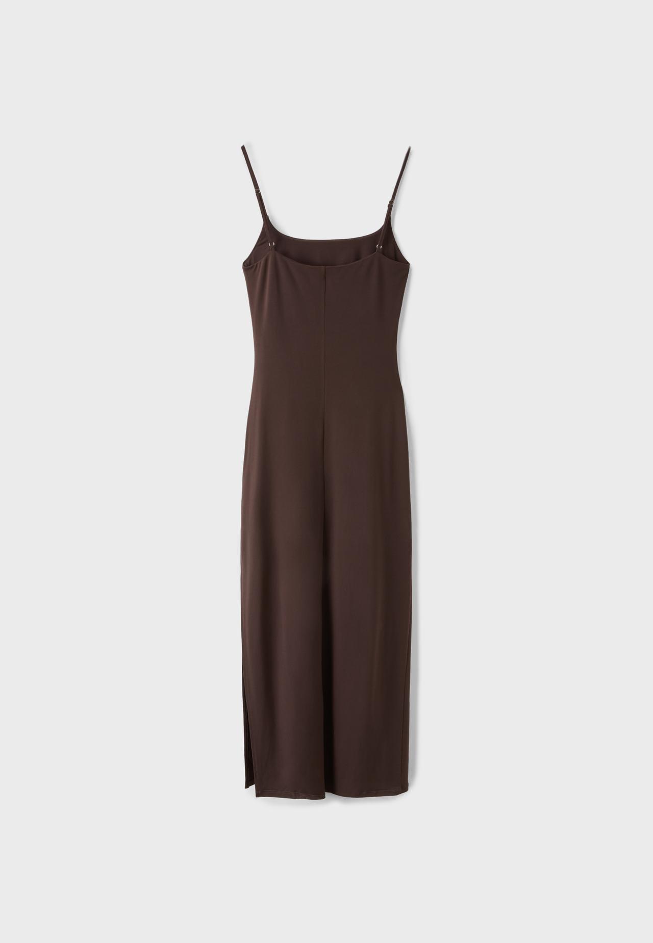 Gathered midi dress — Brown