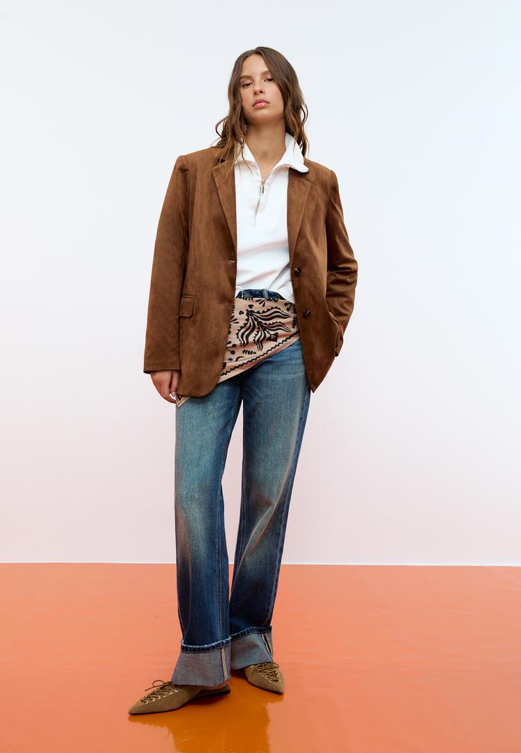 regular fit faux suede blazer