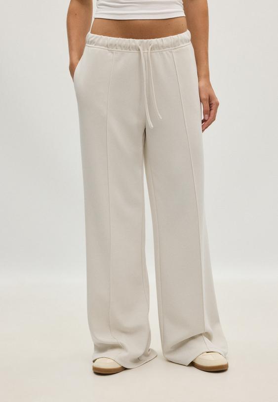 pantaloni wide leg con nervatura e tocco morbido l04512257