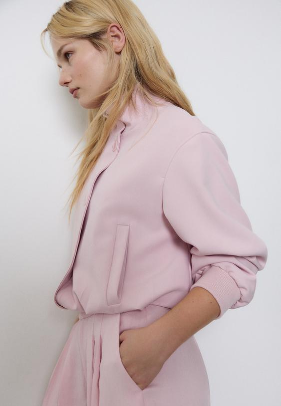 Stradivarius Puff High Neck Jacket Salmon Pink S