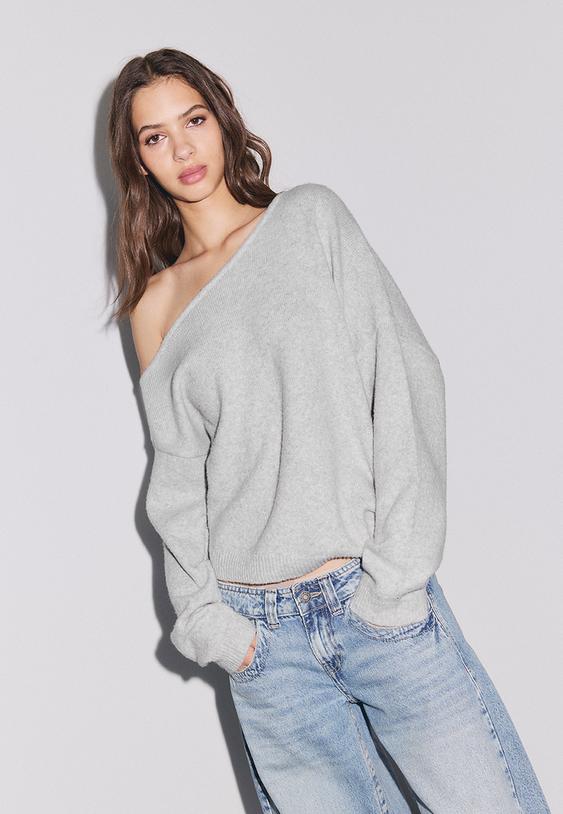 Stradivarius Aszimmetrikus Kötött Pulóver 0-210 S