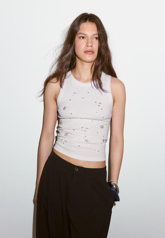 Mücevher detaylı çapraz askılı atlet - Görsel 3