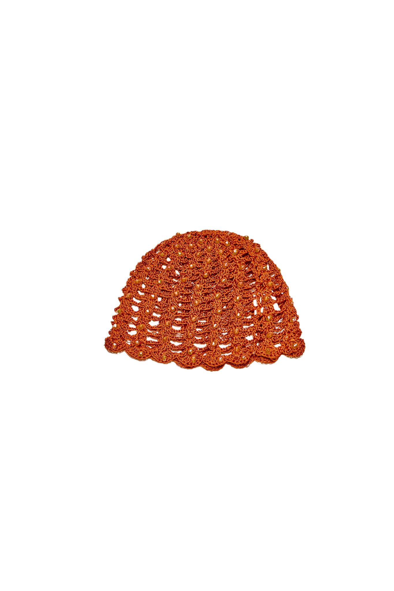 Crochet cap with rhinestones — Orange