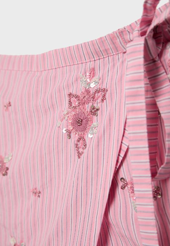 İşlemeli çizgili pareo şort etek - Görsel 10