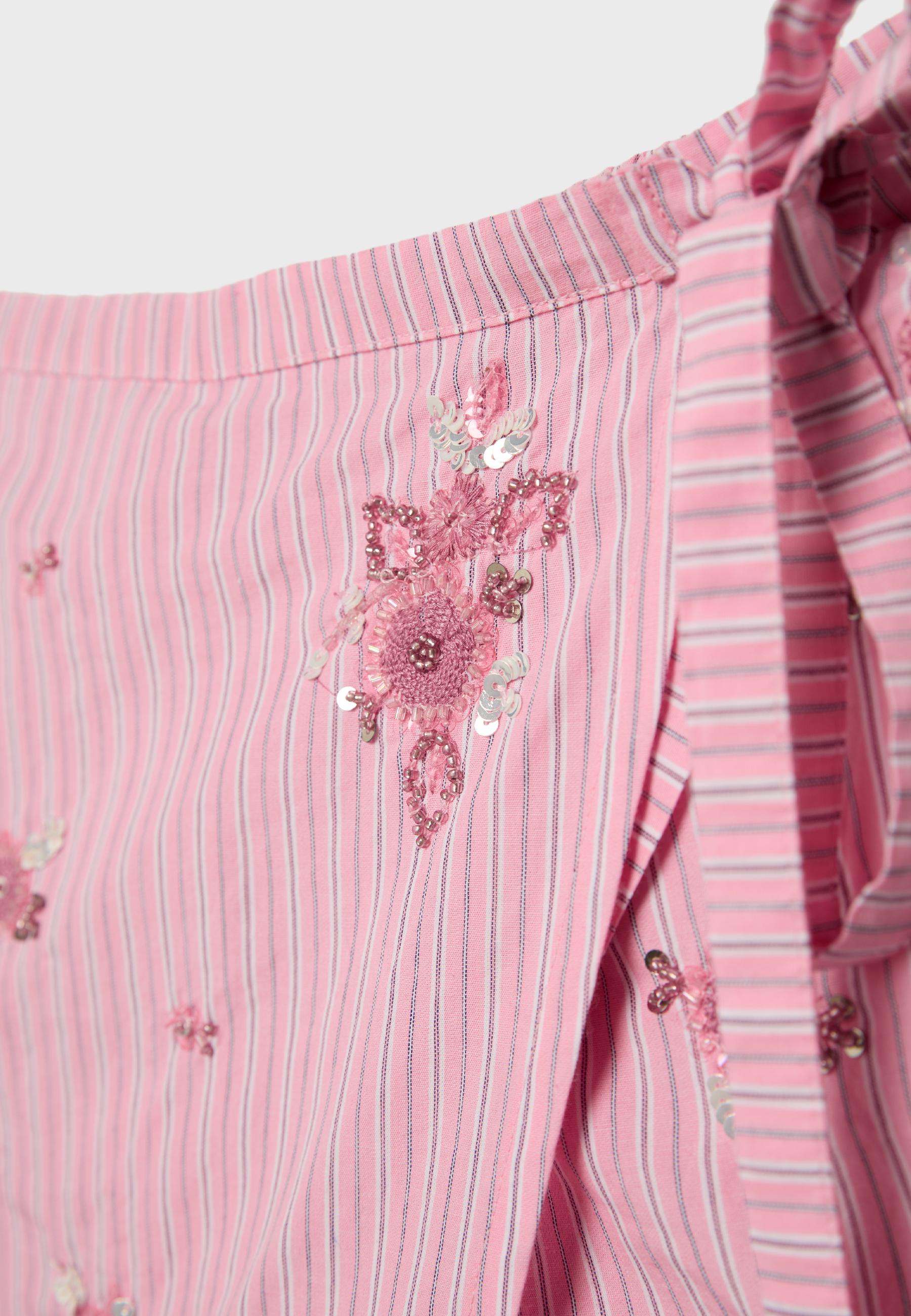 Embroidered striped sarong mini skort — Bubblegum pink