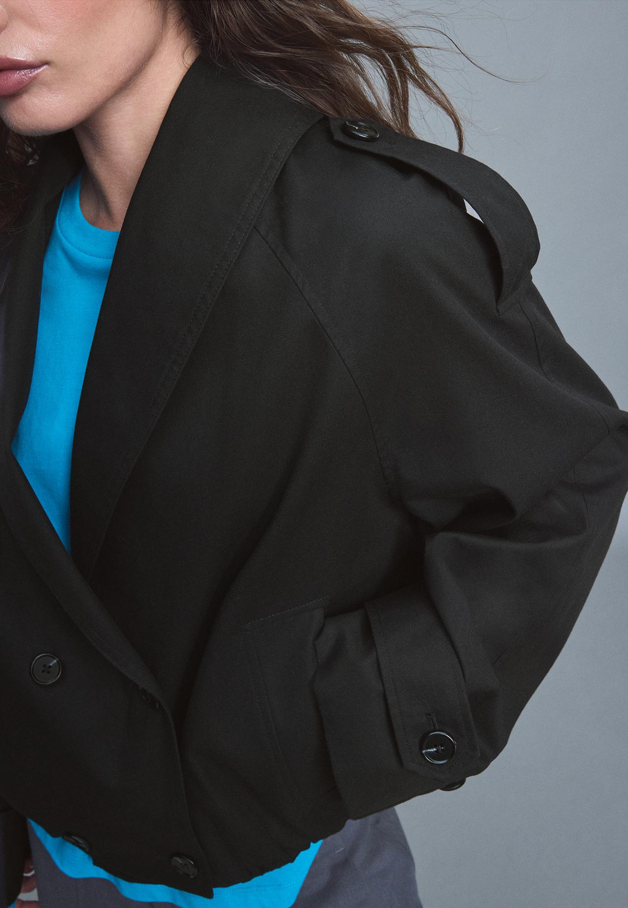 Shawl neck balloon trench coat — Black