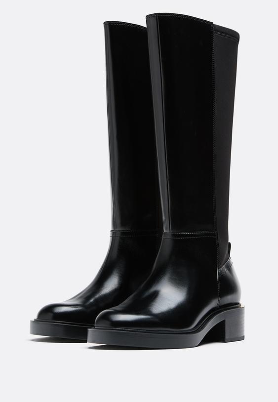 Stradivarius Cizme Hípice Plate Negru 37