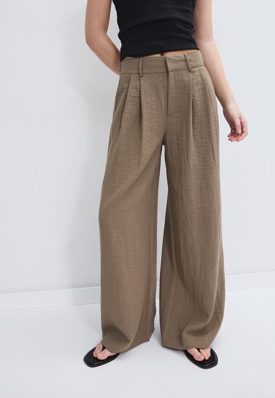 Stradivarius Pantalon Wide Ajustable Marron 40
