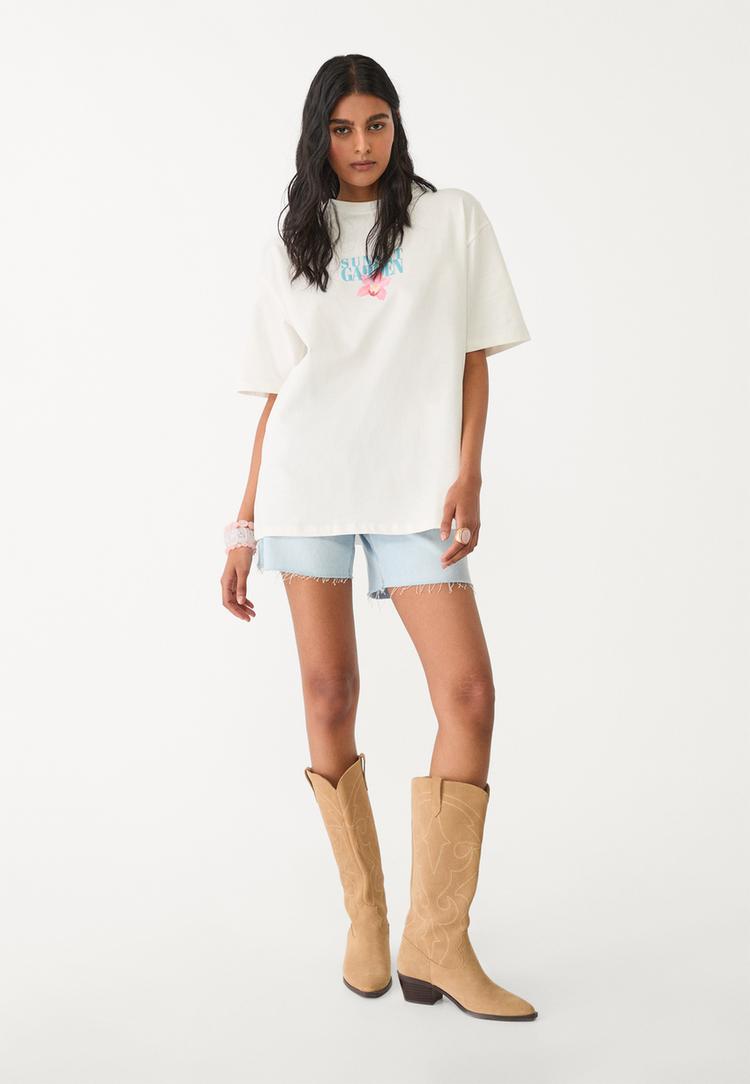 camiseta oversize heavy cotton hibiscos