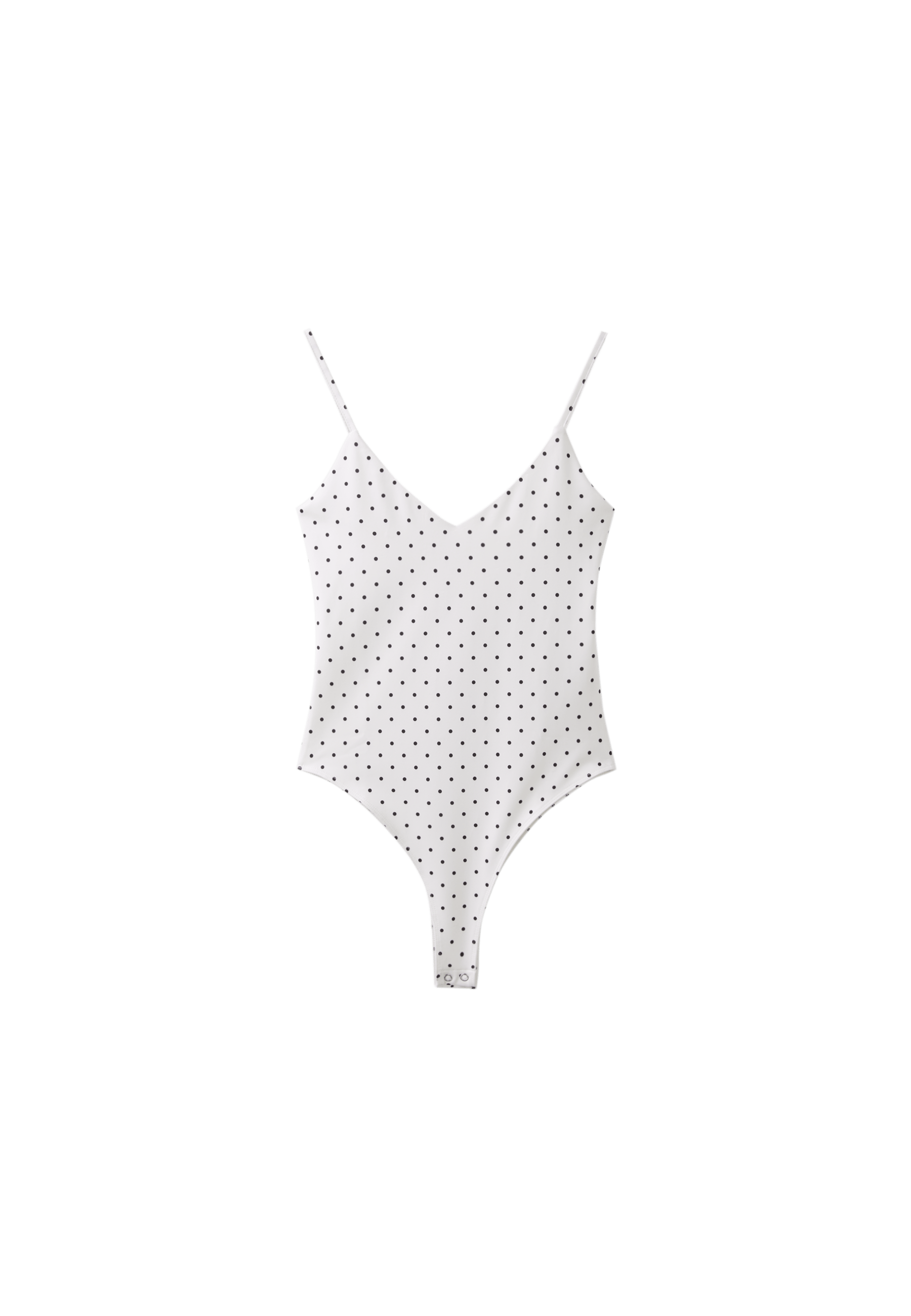 Polka dot V-neck strappy bodysuit — Ecru