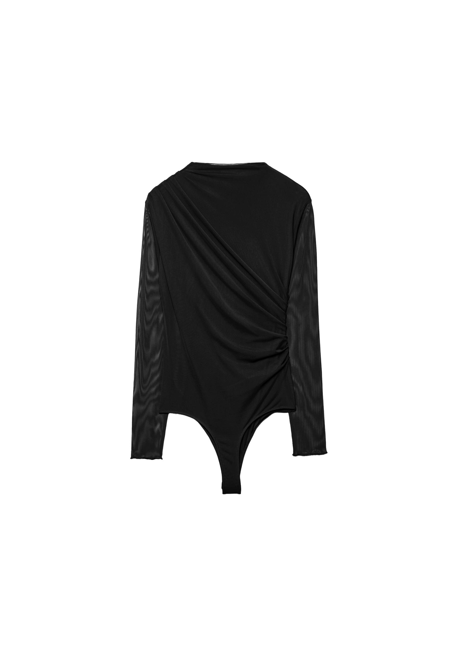 Ruched tulle bodysuit — Black