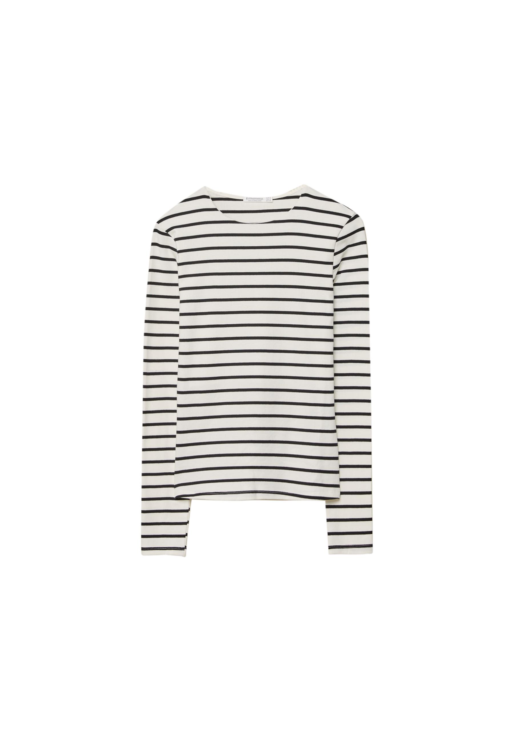 Basic long sleeve striped T-shirt — Ecru