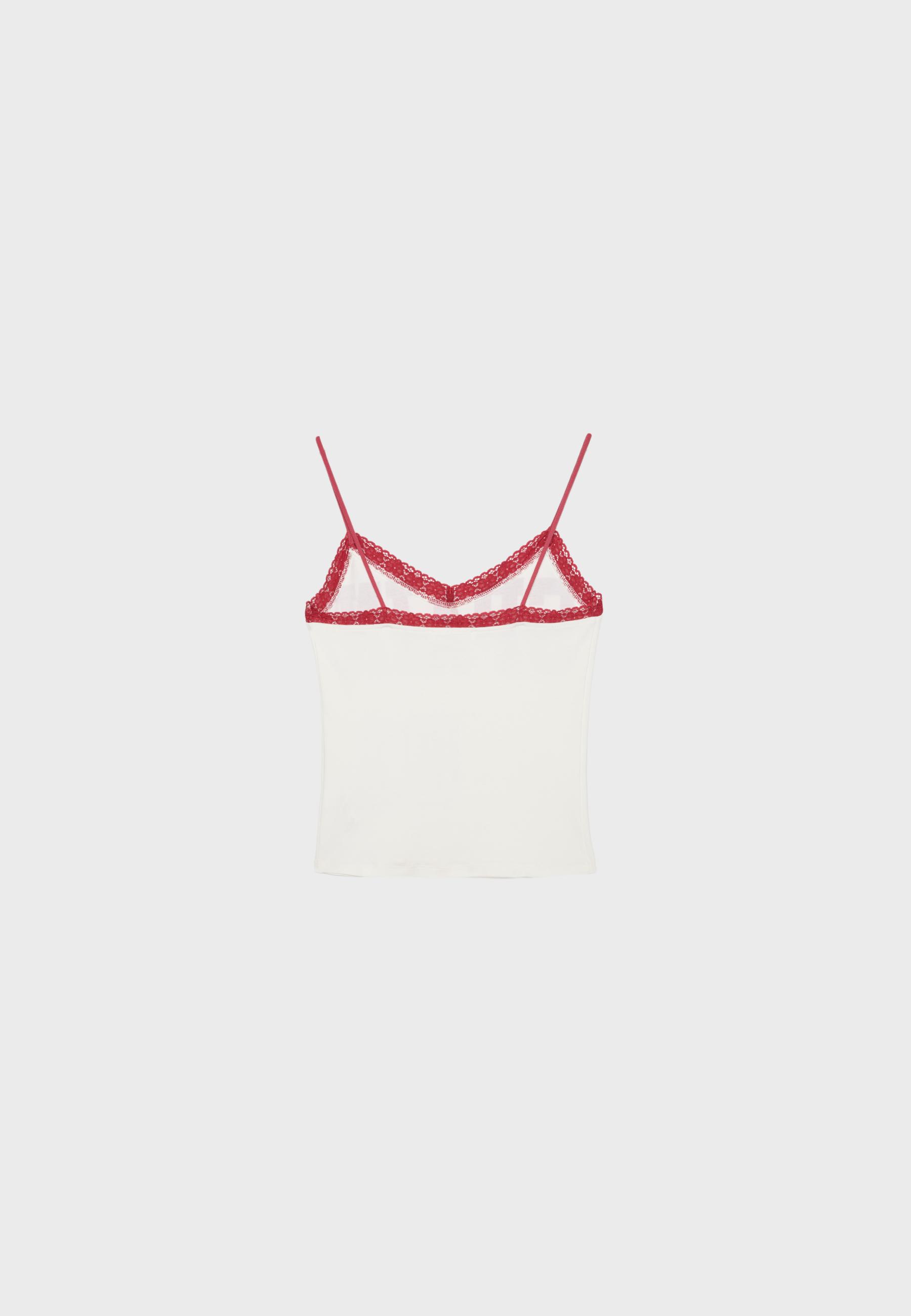 Printed lace trim strappy top — White