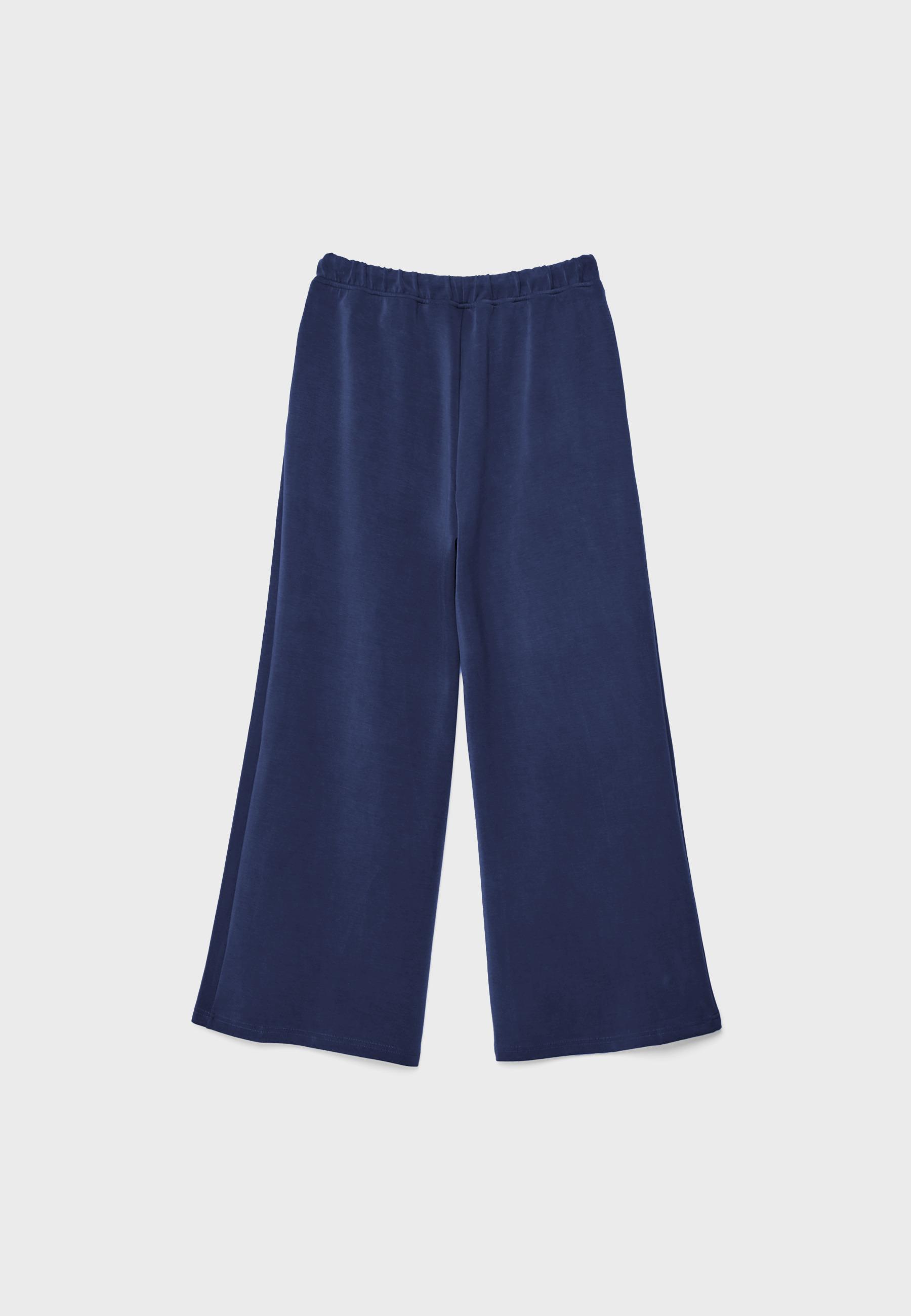 Soft-touch wide-leg pin-tuck joggers — Navy blue