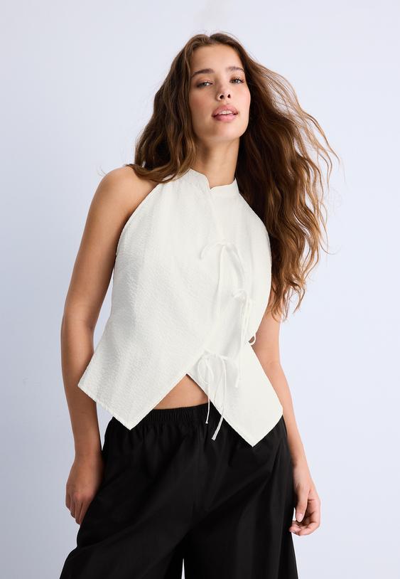 top halter qipao nodi semiarricciato