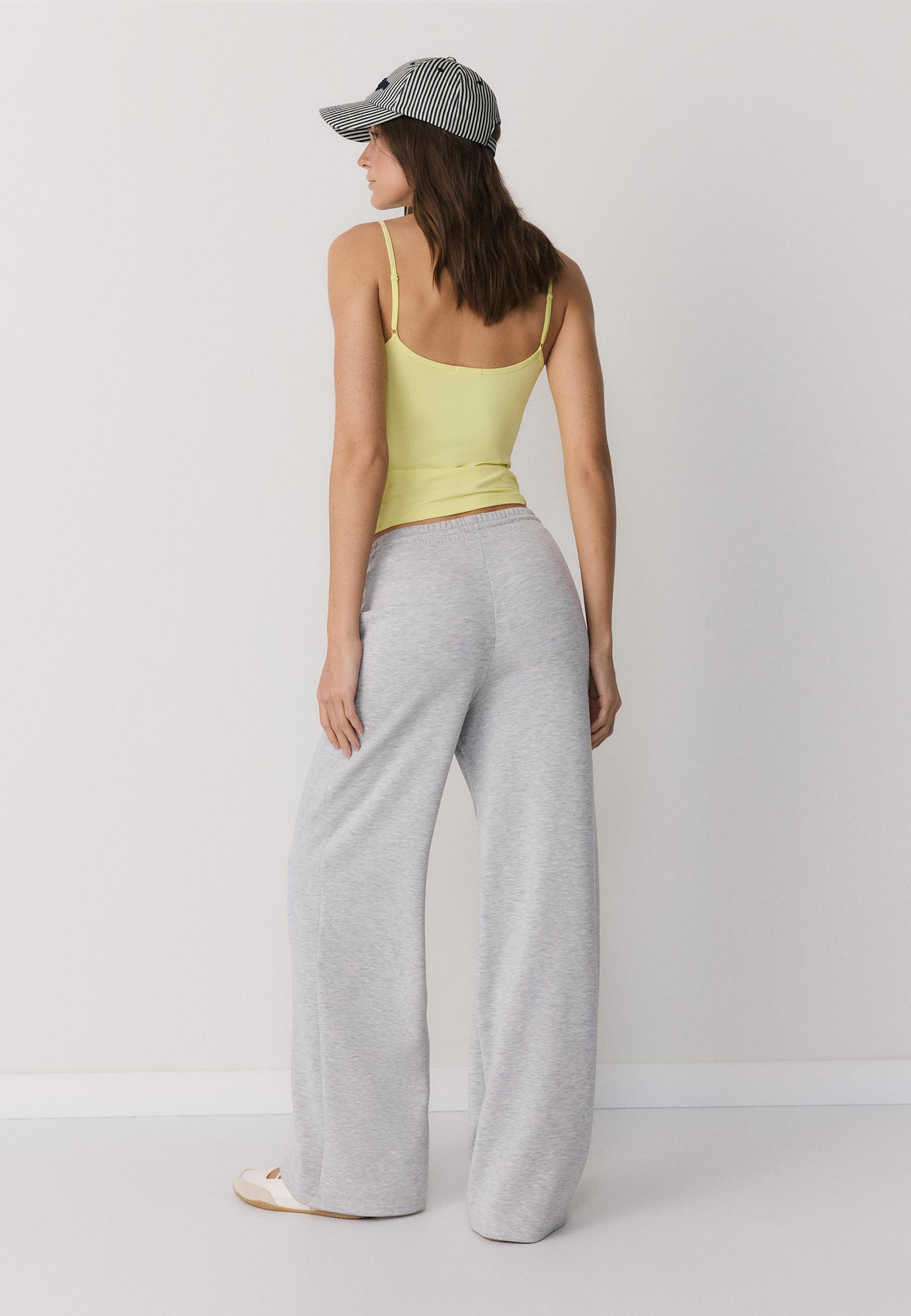 Soft-touch palazzo joggers — Grey melange