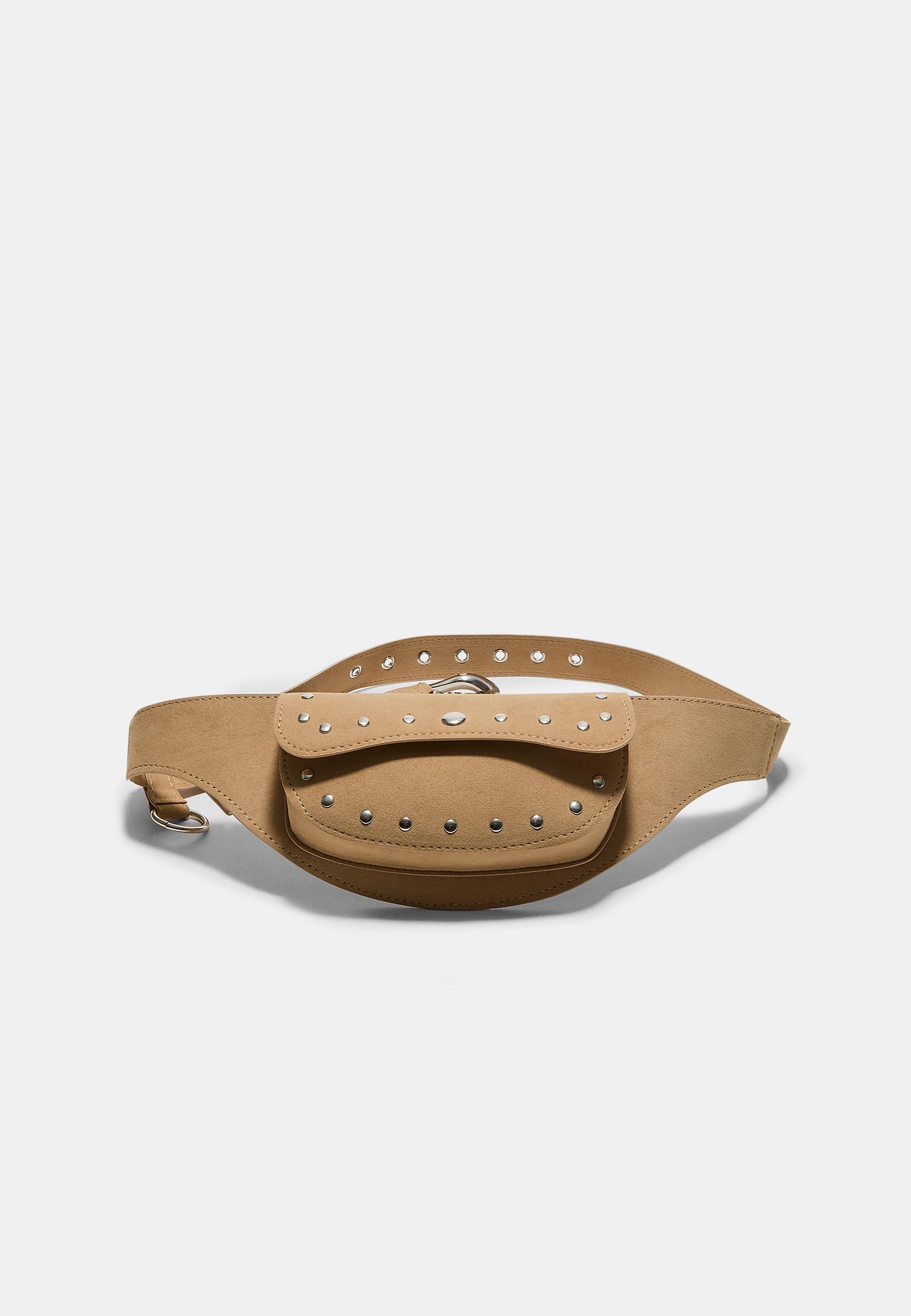 Faux suede studded belt bag — Beige