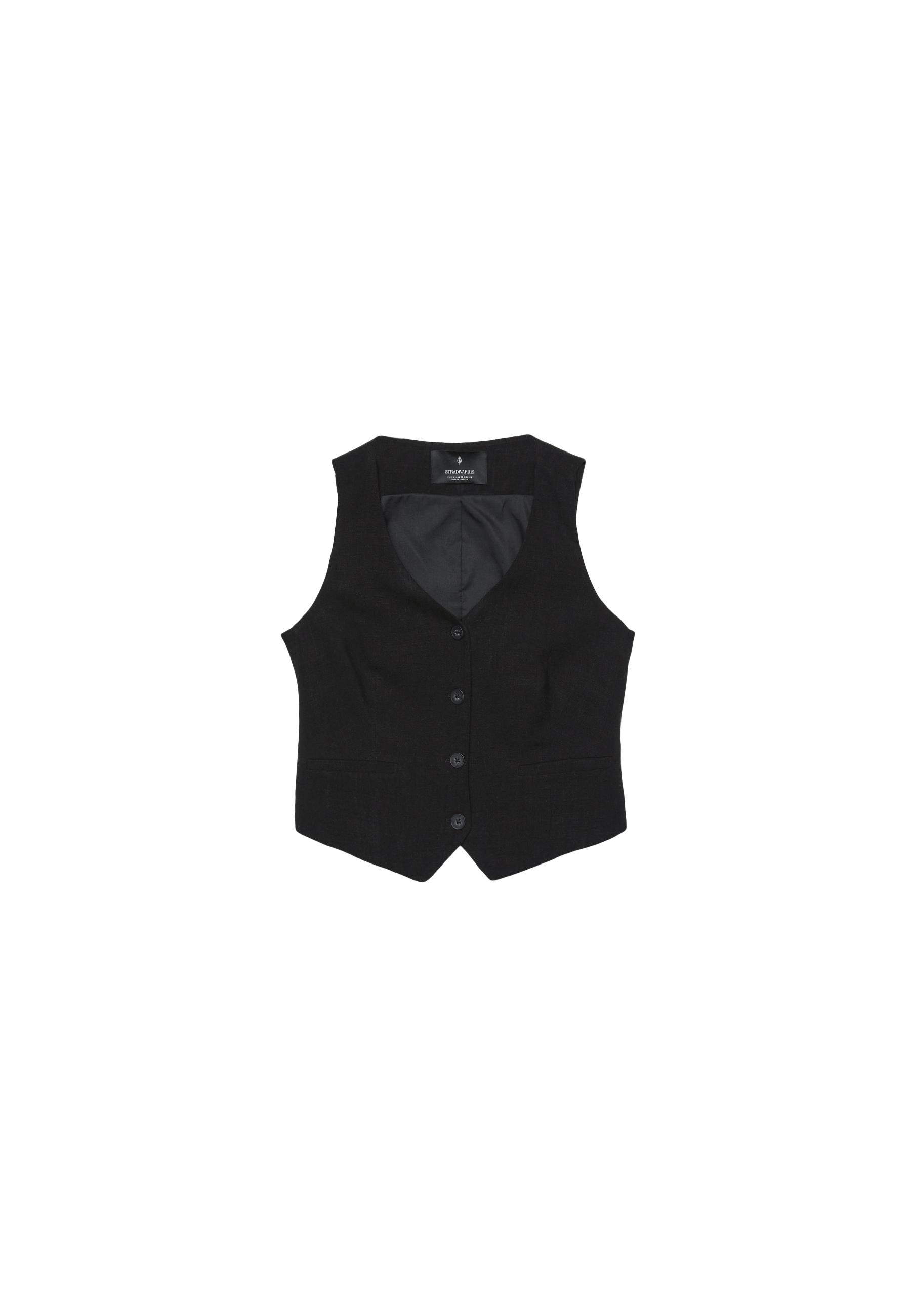 Linen effect buttoned waistcoat — Black (alternate view)