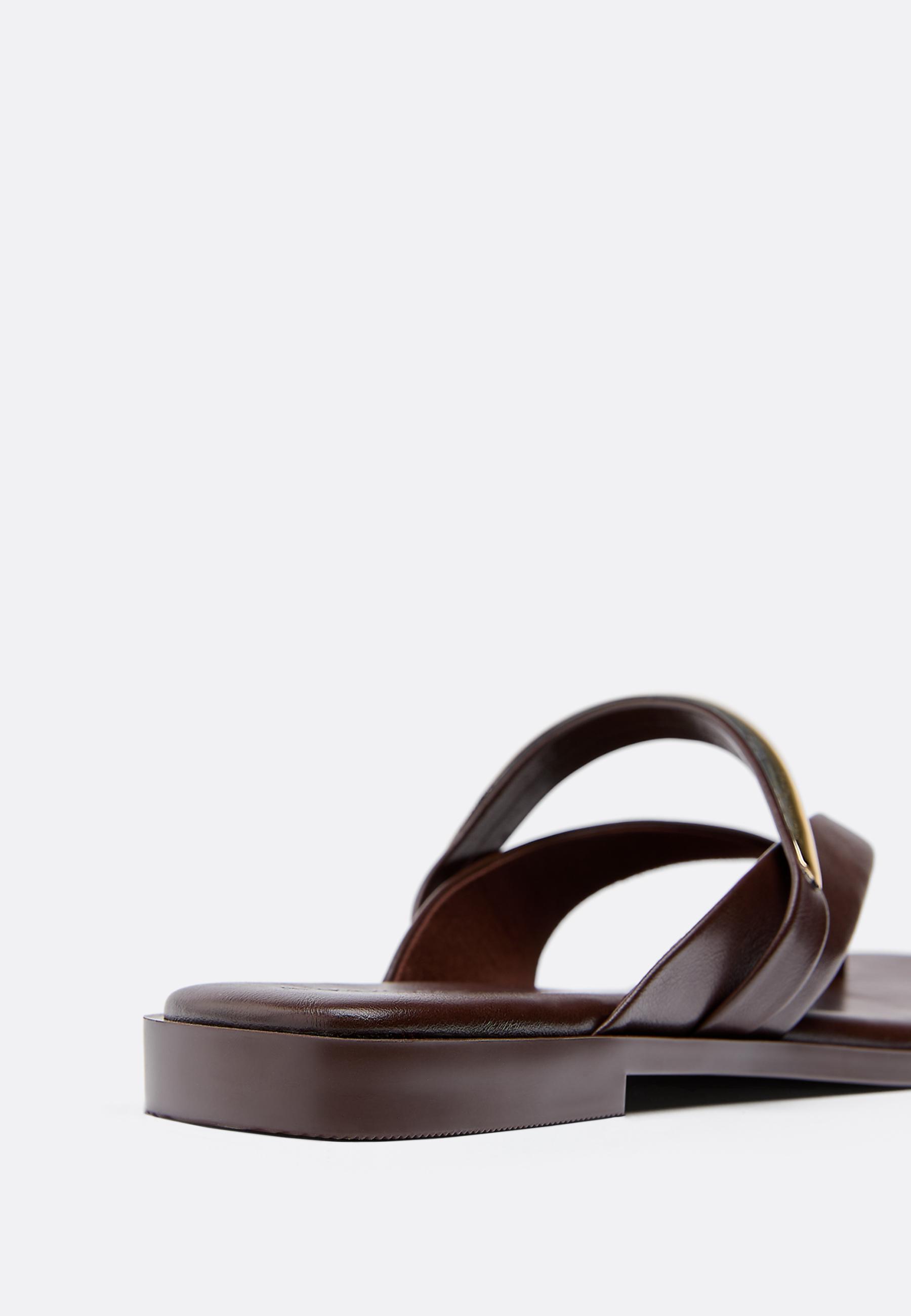 Flat thong sandals with metal detail — BROWN