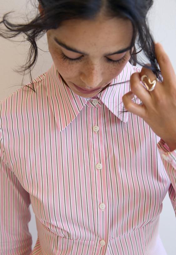 Stradivarius Cămașă Ajustată Sub Bust Roz Pastel M