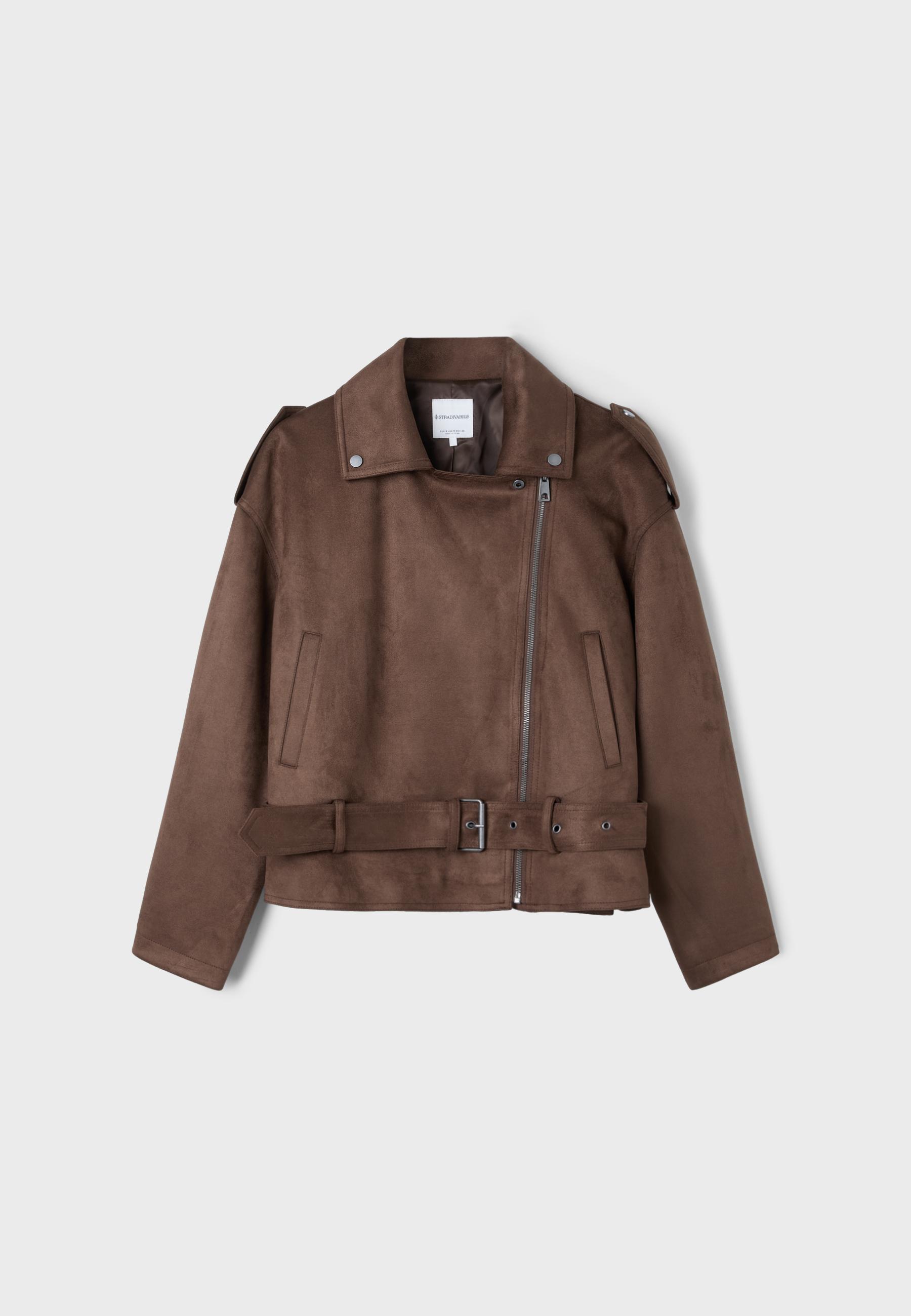 Biker jacket with belt — Brown
