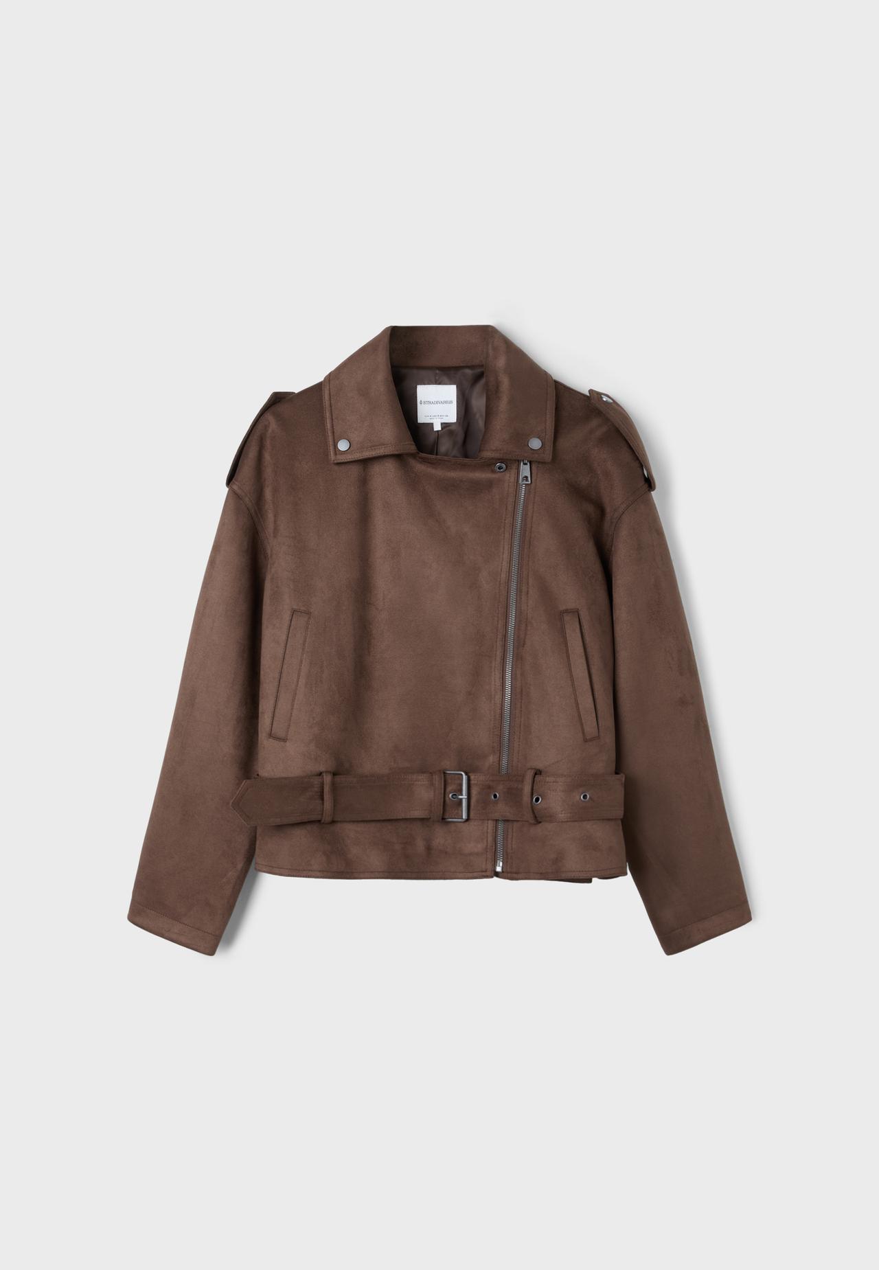 Biker jacket with belt — Brown
