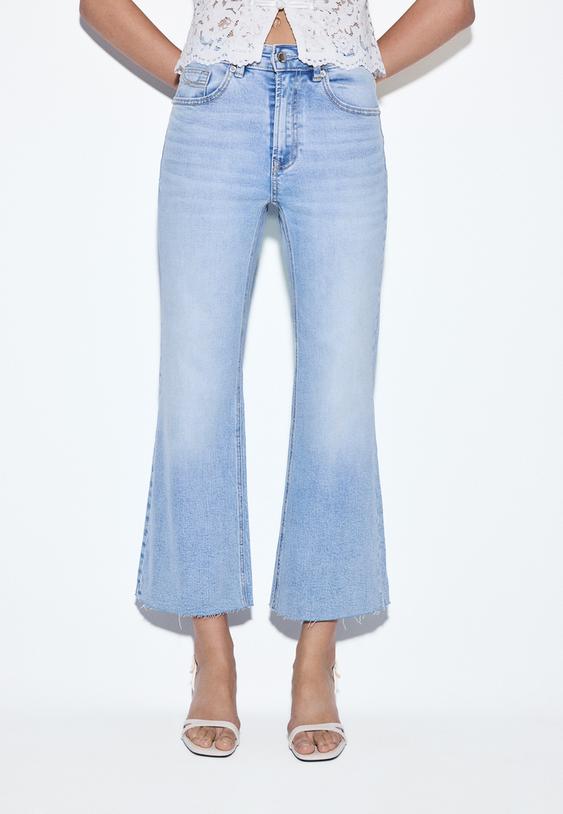 Stradivarius D78 Jean Cropped Flare Denim Bleu Clair Délavé 40