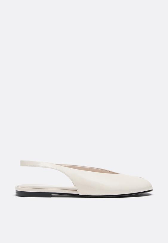 Stradivarius Flat Backless Peep Toe Ballet Flats Ecru 6