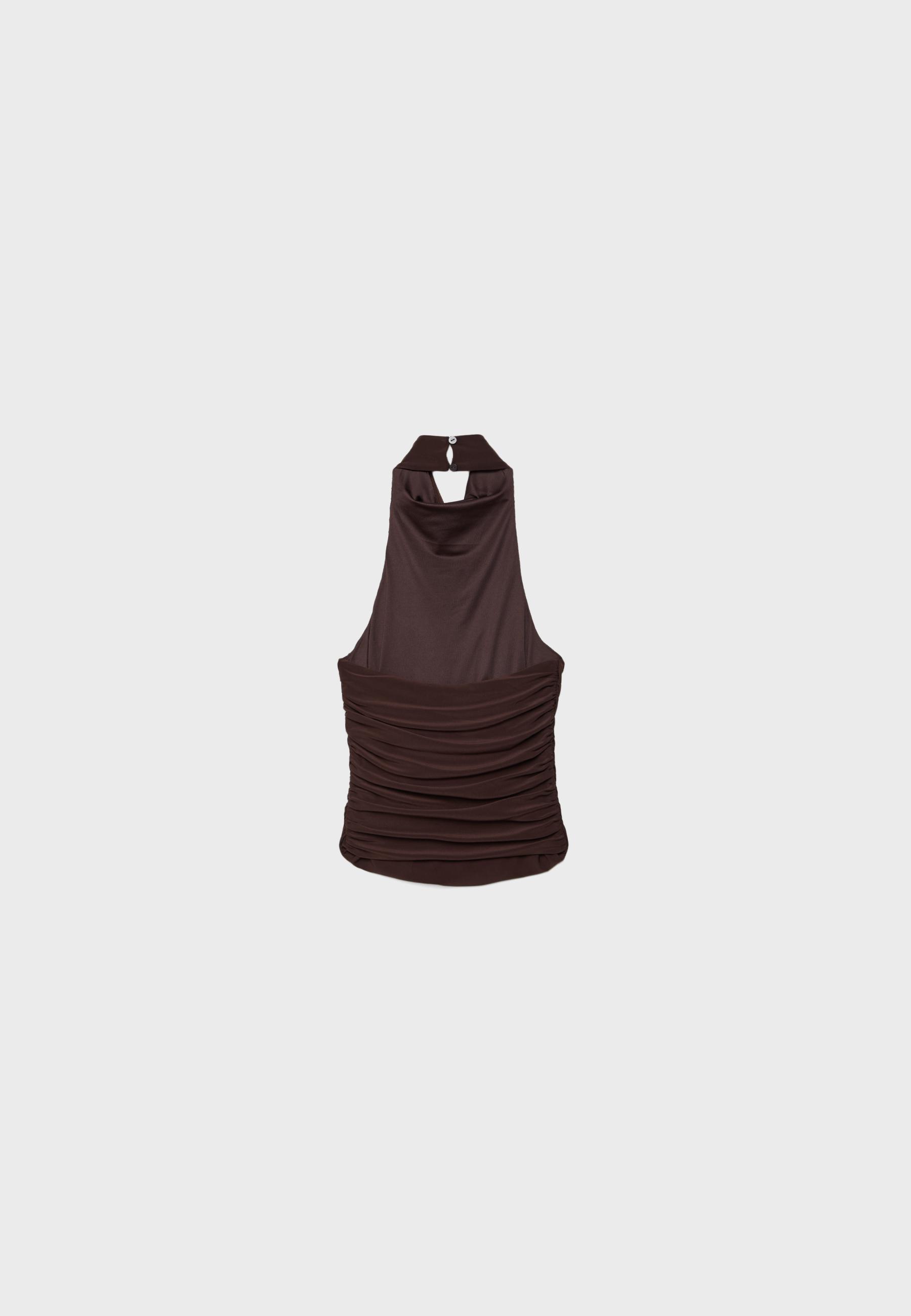 Ruched halter top — Brown