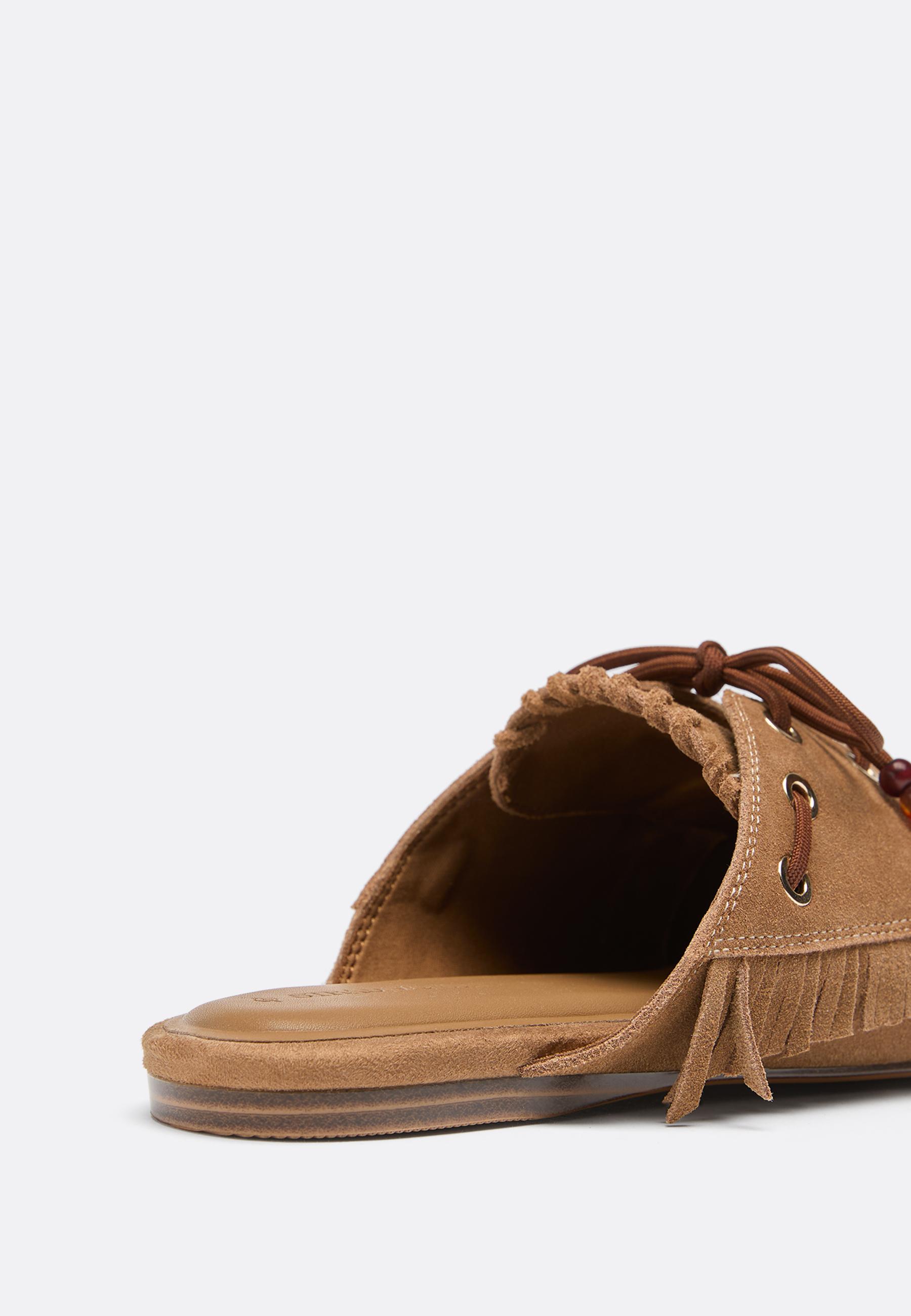 Backless leather loafers with charms — BEIGE