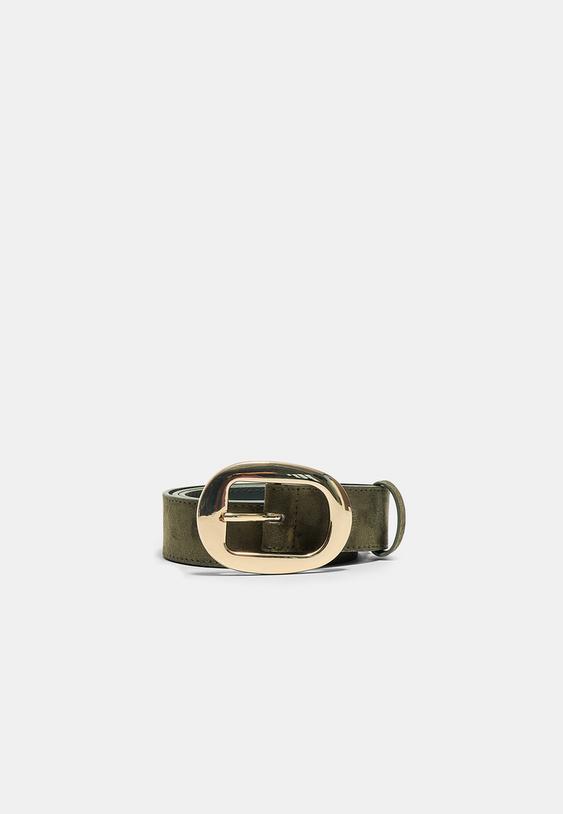 Stradivarius Oval Buckle Belt Khaki 26