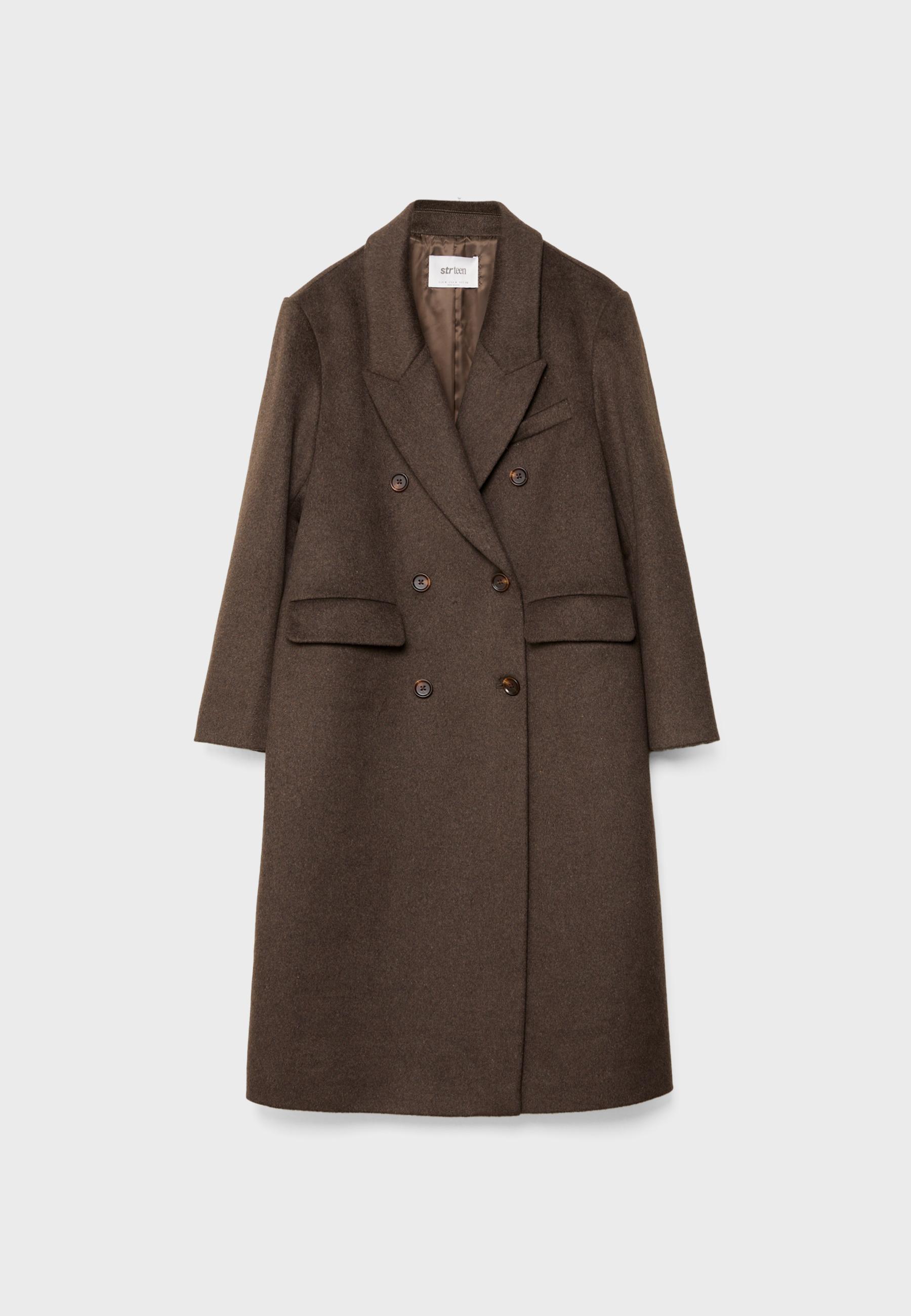 Long oversize double-breasted coat — Brown