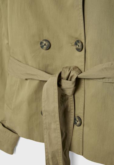 High-neck trench coat with belt — Olive green 9