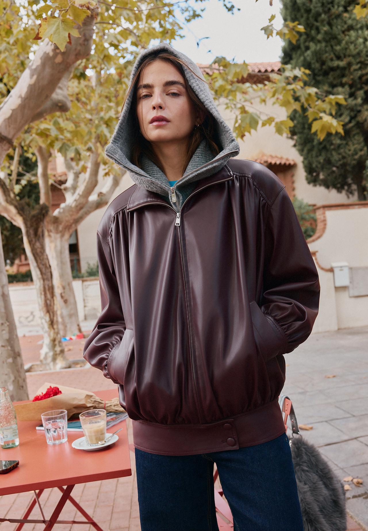 Leather effect gathered jacket — Purple