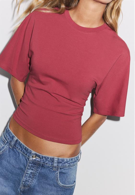 Stradivarius Japanese Short Sleeve T-Shirt Dark Red Xl