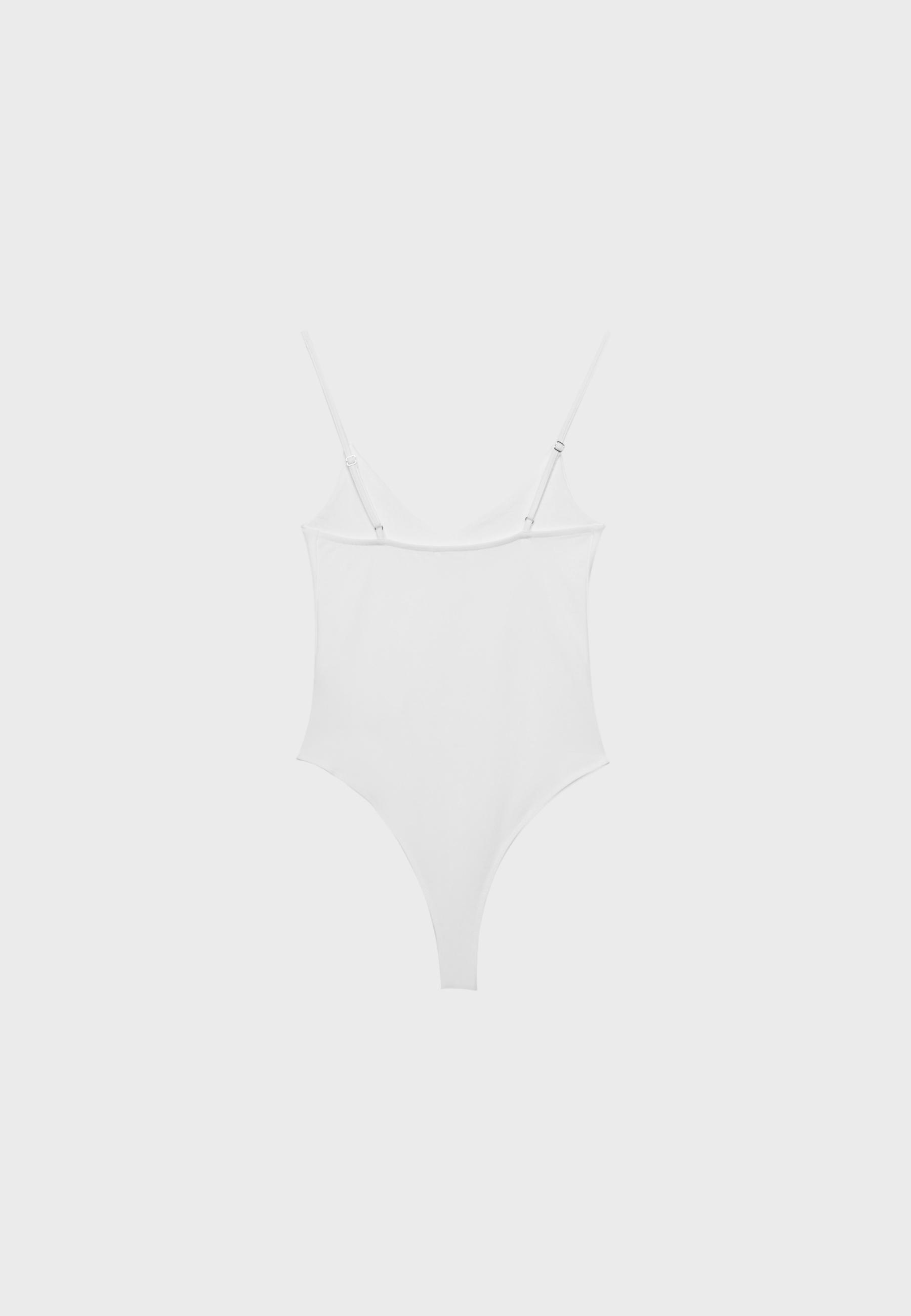 V-neck strappy bodysuit — Ecru