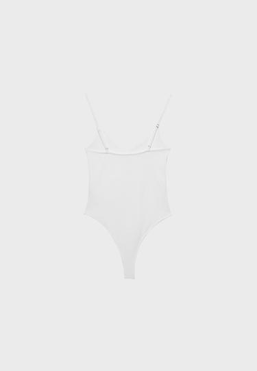 V-neck bodysuit with straps — Ecru 8