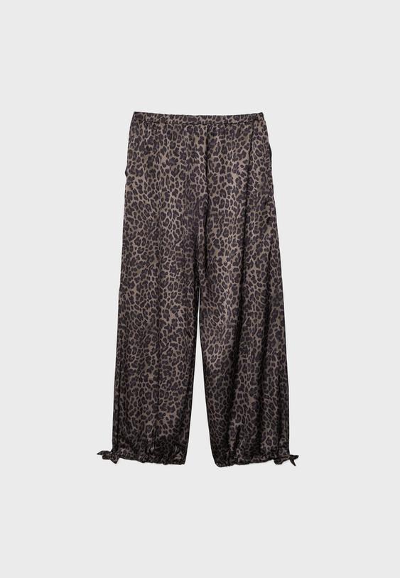 Desenli dökümlü saten pantolon - Görsel 7