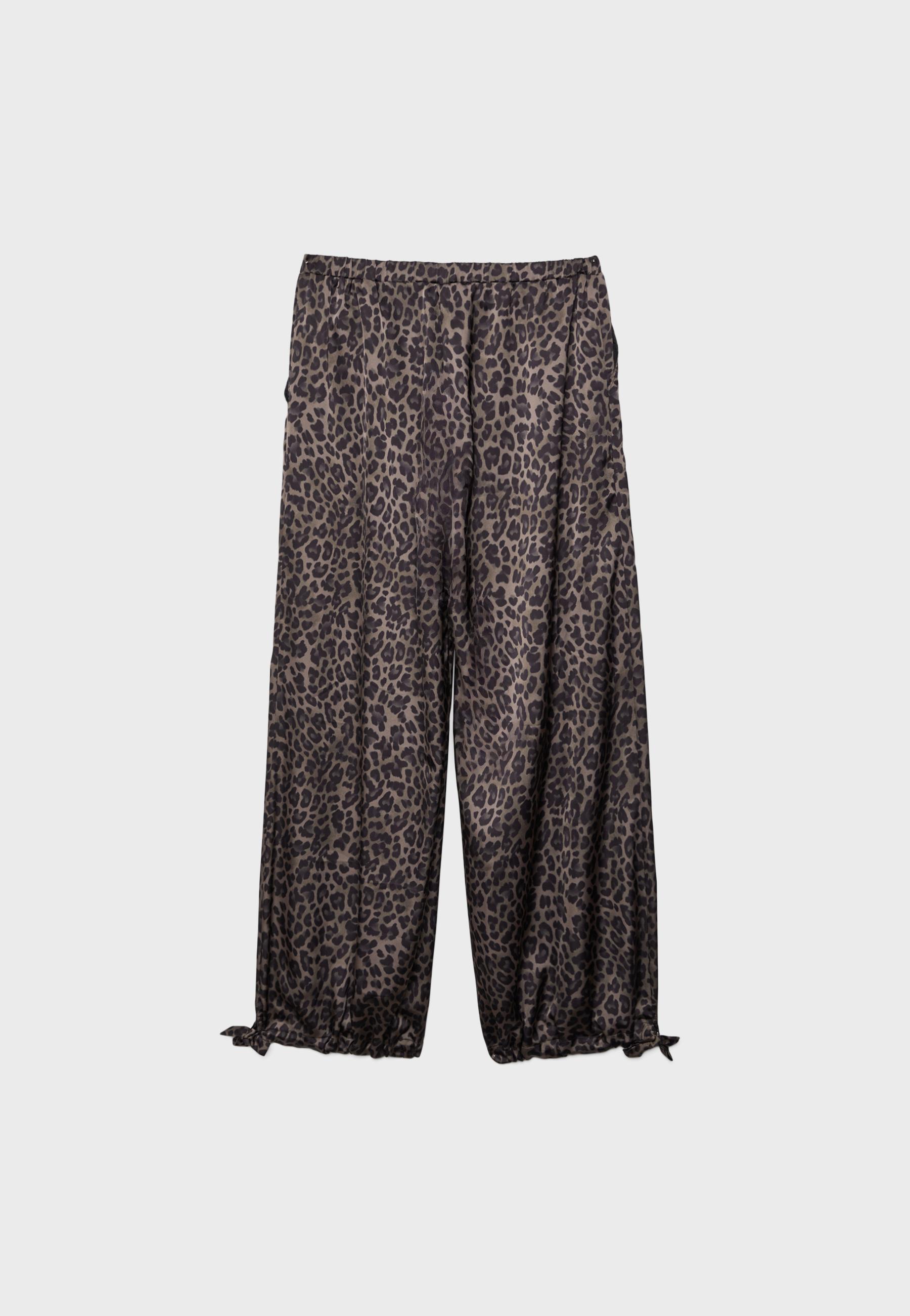 Printed flowing satin trousers — Mid beige
