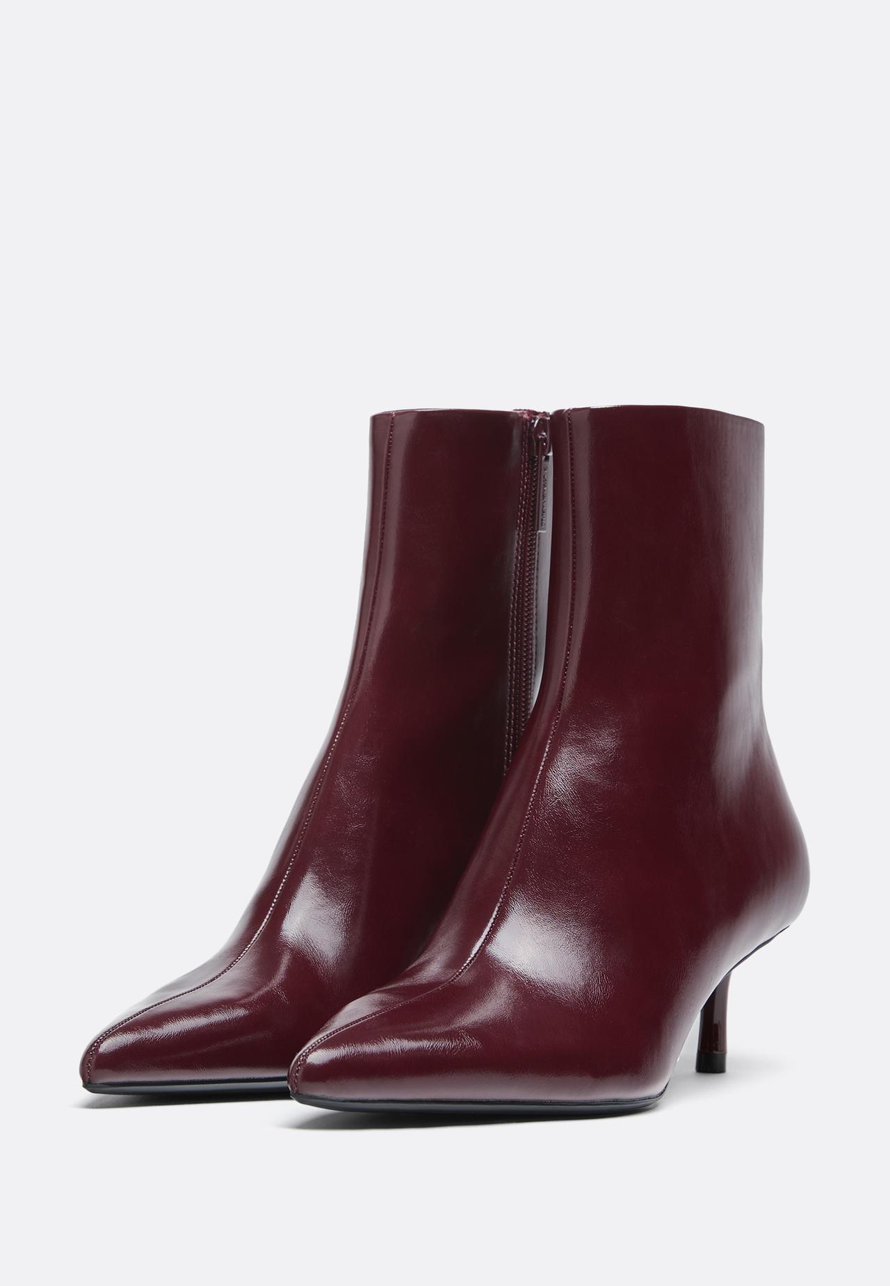 Leather effect kitten heel ankle boots — BURGUNDY