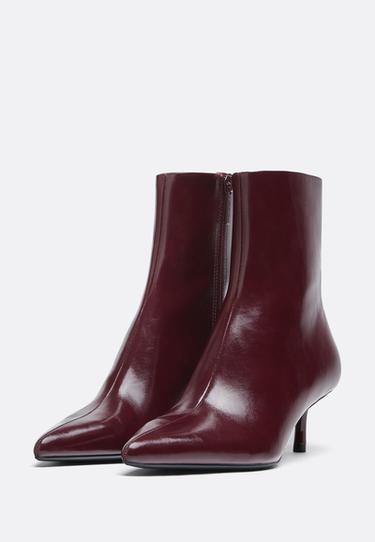 Leather effect kitten heel ankle boots — BURGUNDY  3