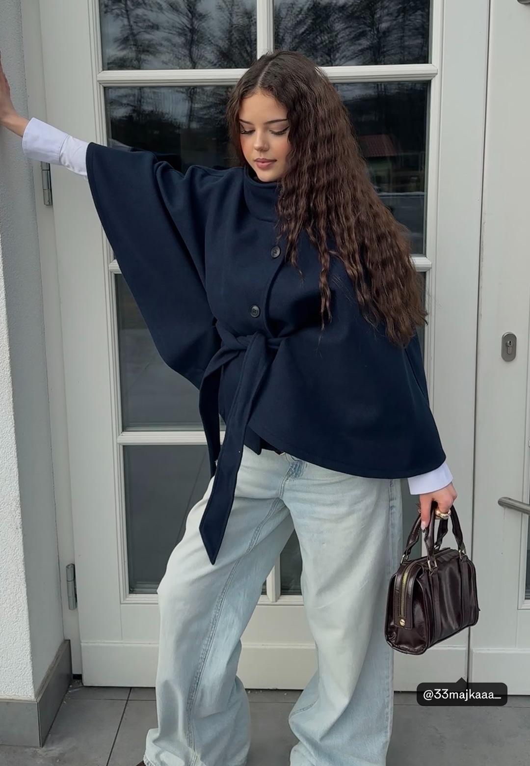 Soft-touch Cape Jacket — Dark blue