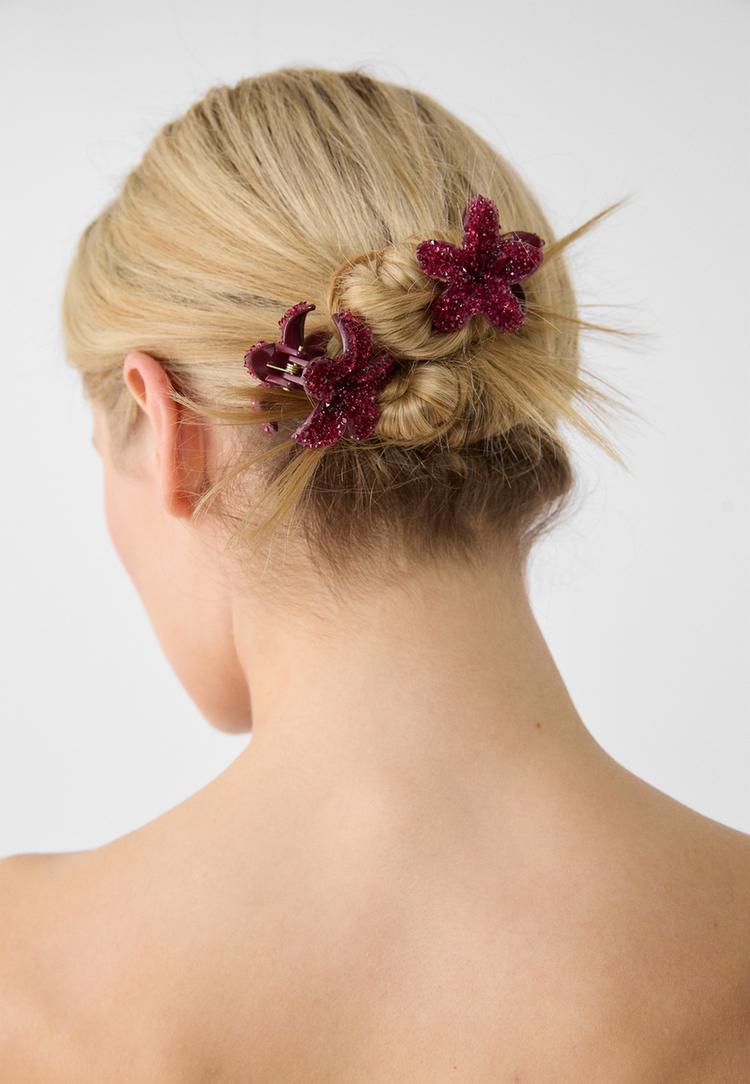 set 3 pinzas flor brillos