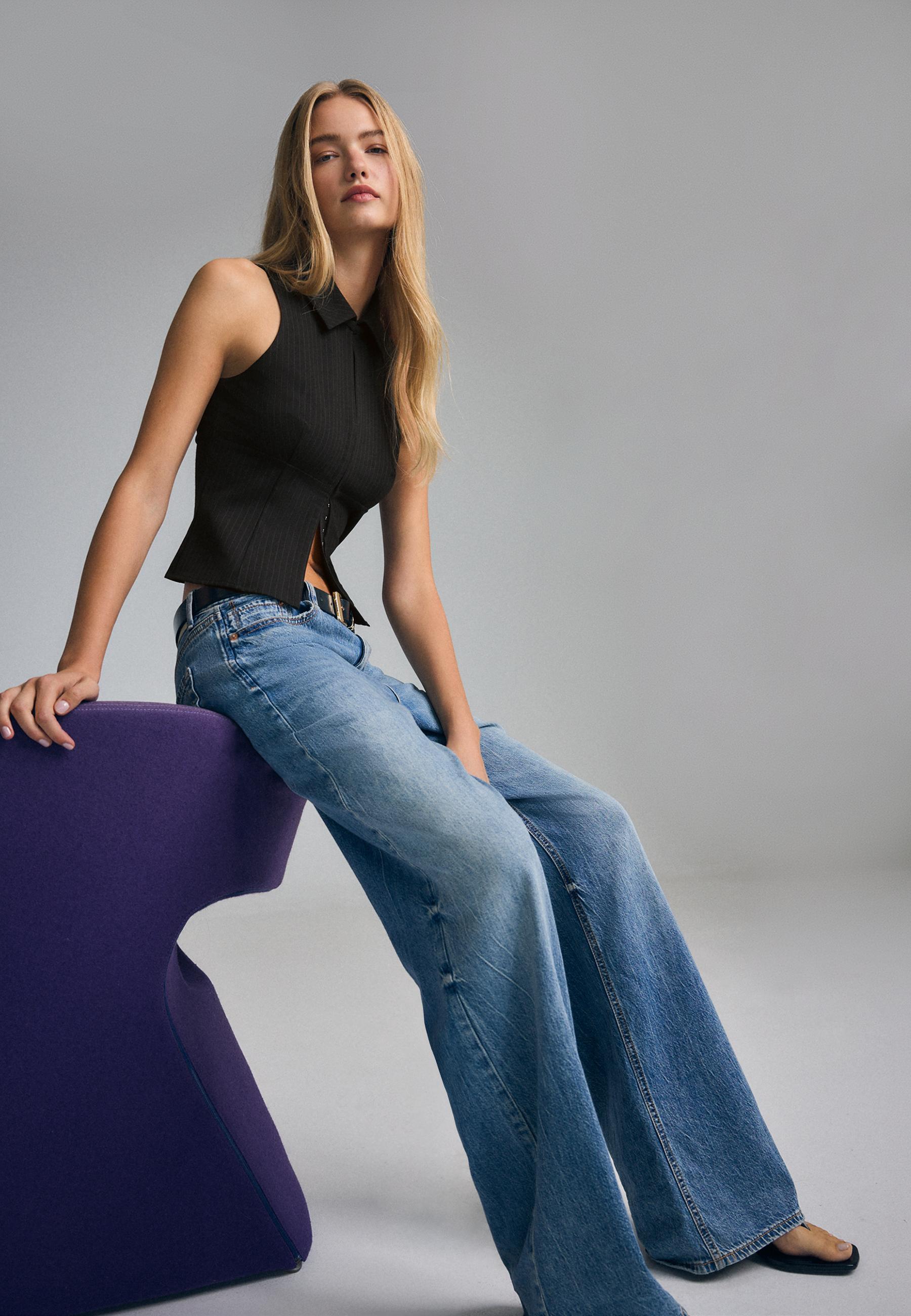 Sleeveless press stud top — Black