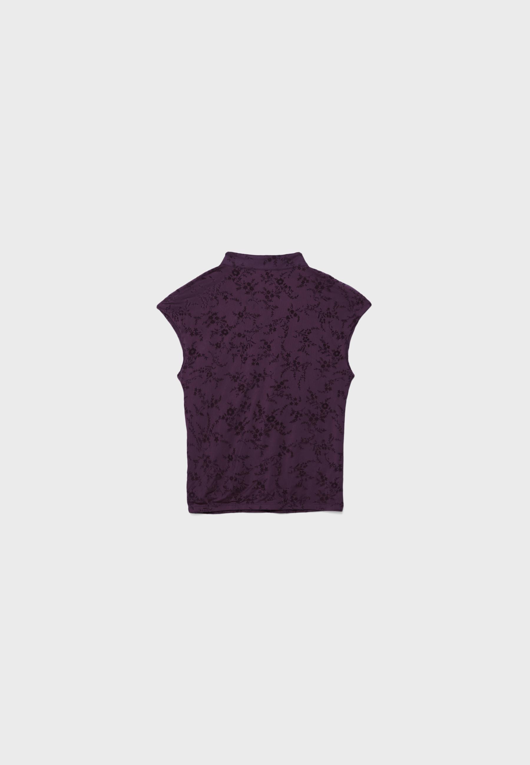 Flocked stand collar T-shirt — Purple