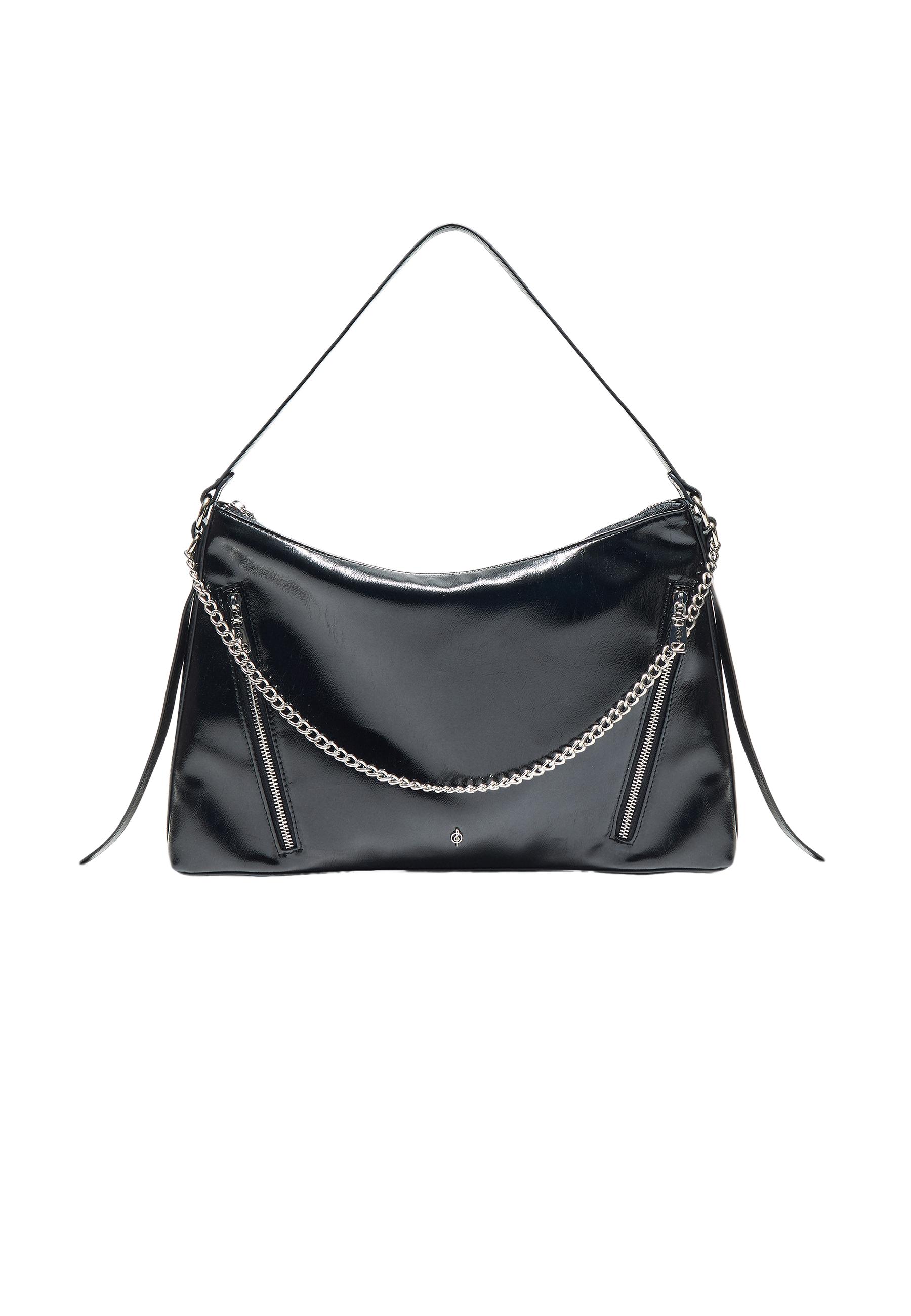Shoulder bag with chain and zips — Black