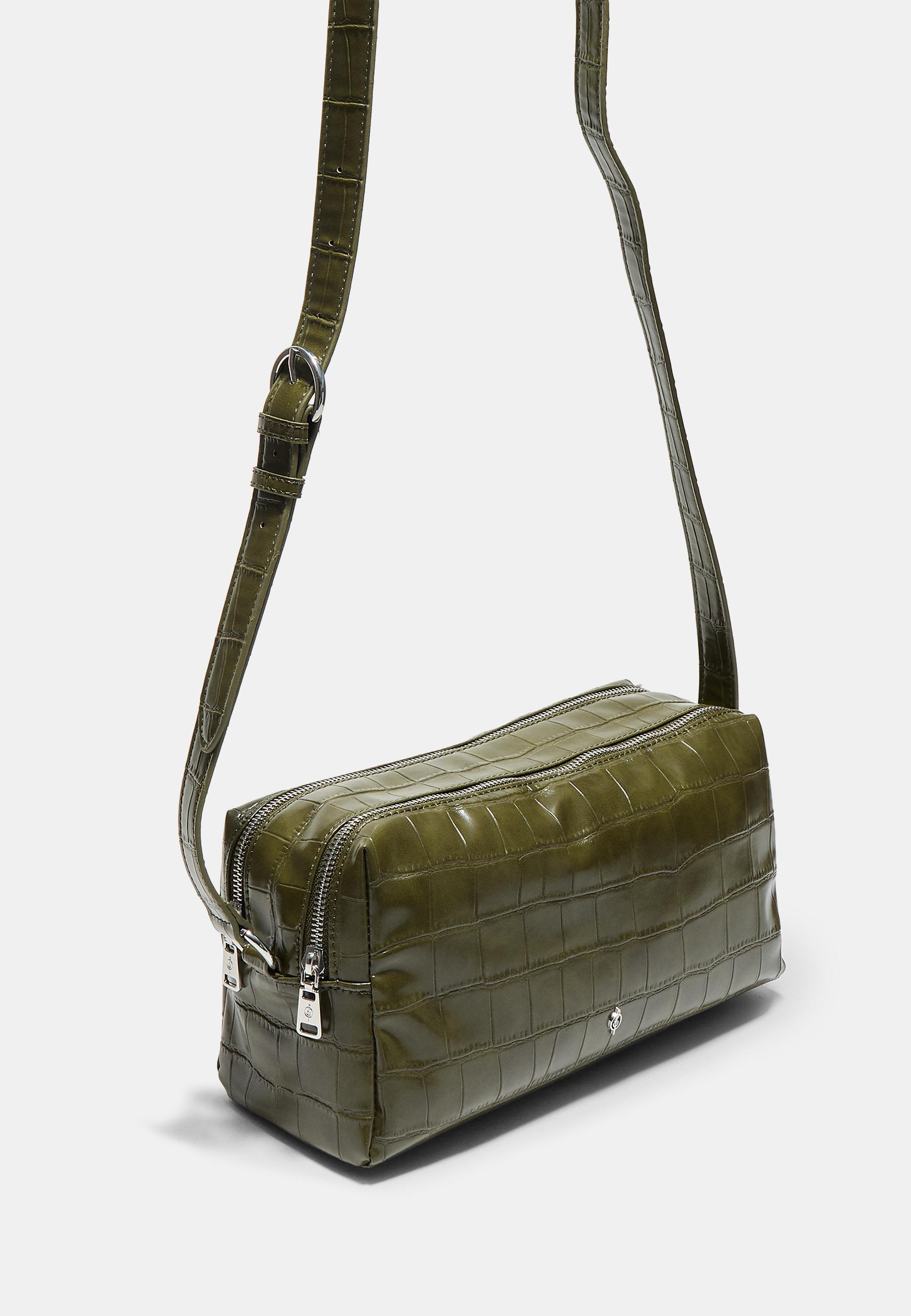 Crocodile-effect rectangular crossbody bag — Khaki