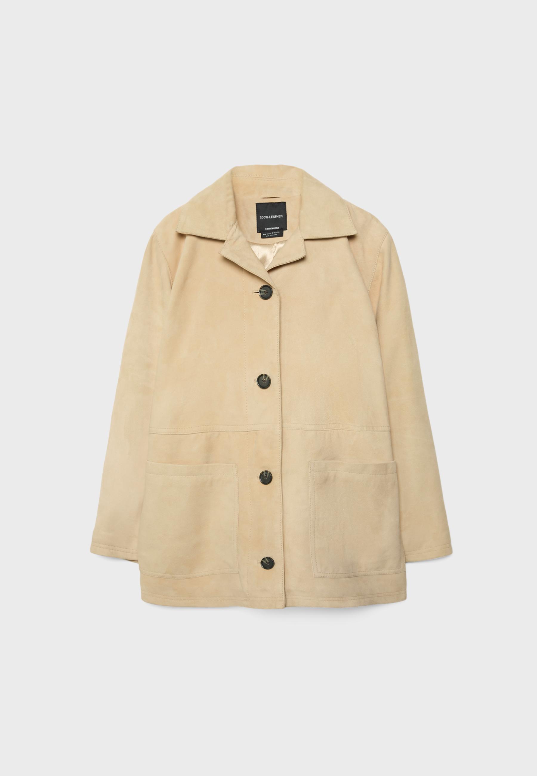 Leather Jacket with Pockets — Stone